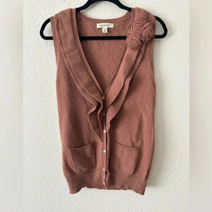 Banana Republic Womens Sweater Cardigan S Brown Wool Cashmere Ruffle